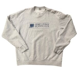 Sporty Rich Running Club Crewneck Sweatshirt Heather Grey New York 1994 Size L